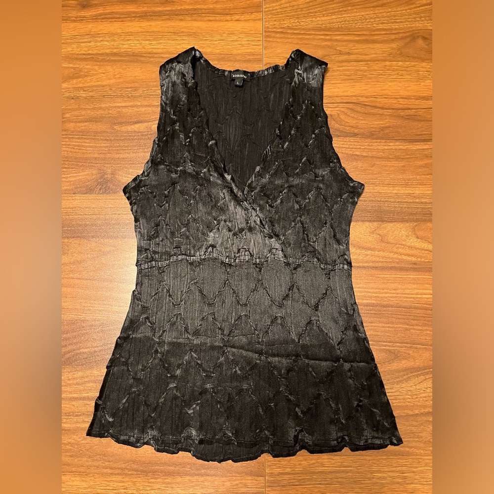 Komarov Black Textured V-Neck Blouse